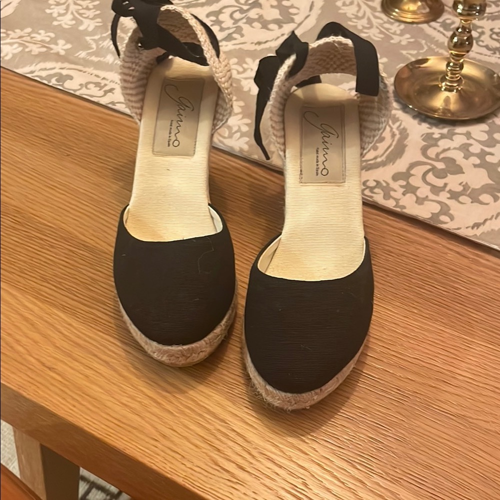 Gianvito Rossi Black Espadrille Wedge Sandals